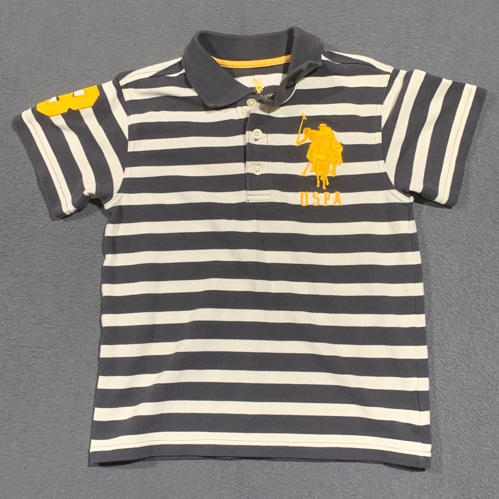 Kids US Polo Assn BIG HORSE Striped Short Sleeve Polo Shirt Sport Patch Size 7